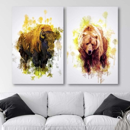 Tableau Ours En Bois 50 X 70 Cm Orange