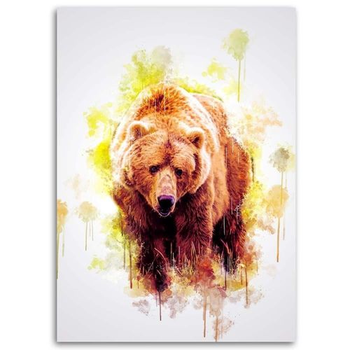 Tableau Ours En Bois 50 X 70 Cm Orange