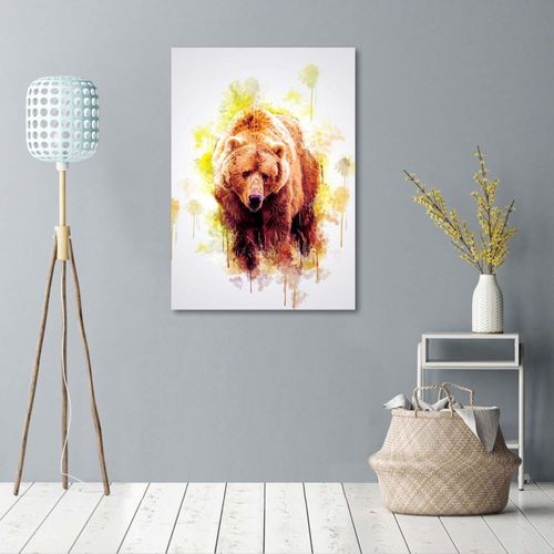 Tableau Ours En Bois 50 X 70 Cm Orange