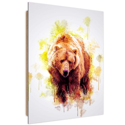 Tableau Ours En Bois 50 X 70 Cm Orange