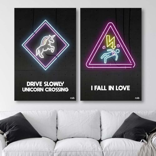 Tableau Néons Amoureux 50 X 70 Cm Noir