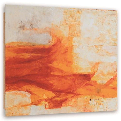 Tableau Bois Formes Abstraites 50 X 50 Cm Orange