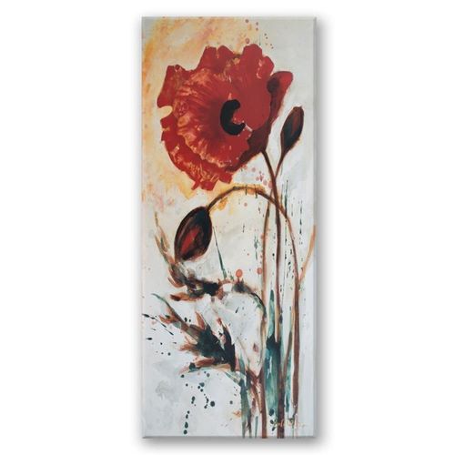 Tableau Image De Coquelicots De Bois 50 X 100 Cm Rouge