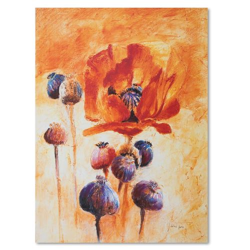 Tableau Coquelicots Abstraits Bois 60 X 80 Cm Orange