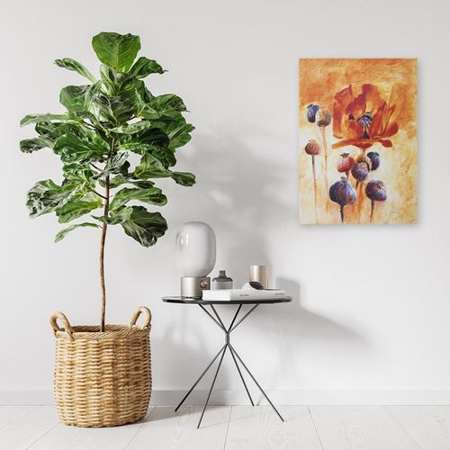 Tableau Coquelicots Abstraits Bois 60 X 80 Cm Orange