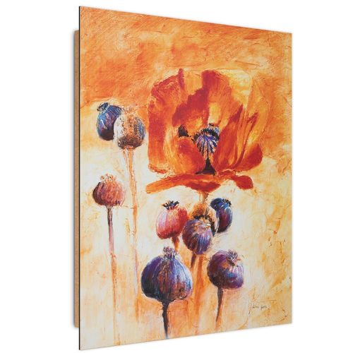 Tableau Coquelicots Abstraits Bois 60 X 80 Cm Orange