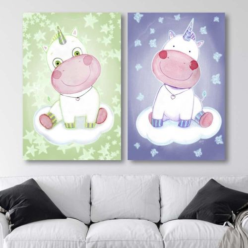 Tableau Bois Licorne Et Papillons Pour Enfants 70 X 100 Cm Violet