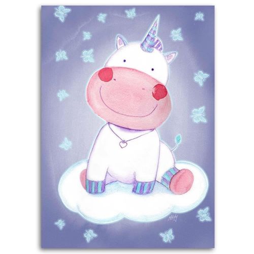 Tableau Bois Licorne Et Papillons Pour Enfants 70 X 100 Cm Violet