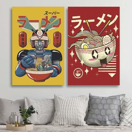 Tableau Bois Manger Robot Anime 70 X 100 Cm Jaune