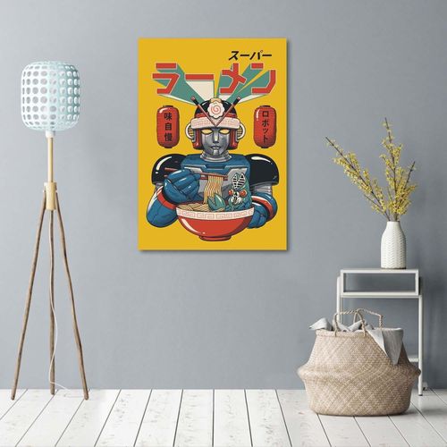 Tableau Bois Manger Robot Anime 70 X 100 Cm Jaune