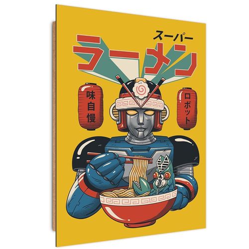 Tableau Bois Manger Robot Anime 70 X 100 Cm Jaune
