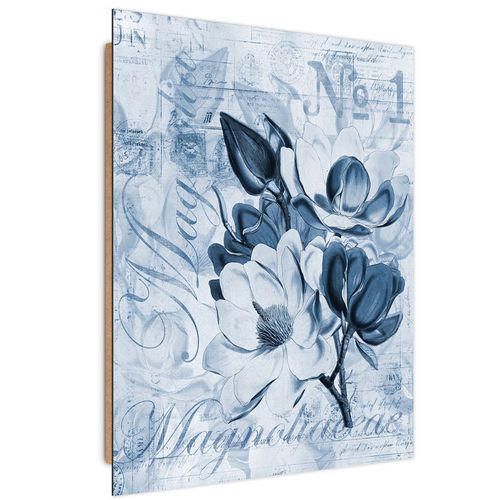 Tableau Fleur De Magnolia Bois 40 X 60 Cm Bleu