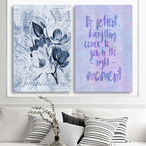 Tableau Fleur De Magnolia Bois 50 X 70 Cm Bleu