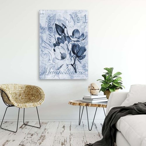 Tableau Fleur De Magnolia Bois 50 X 70 Cm Bleu