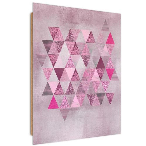 Tableau Bois Abstrait 40 X 60 Cm Rose