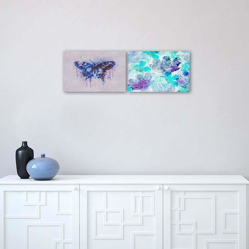 Tableau Bois Papillon Multicolore 70 X 50 Cm Bleu