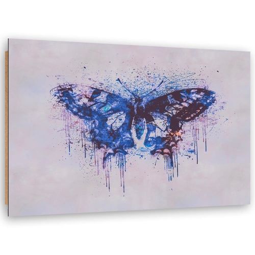 Tableau Bois Papillon Multicolore 70 X 50 Cm Bleu