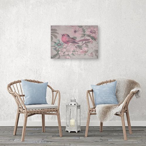Tableau Bois Oiseau Et Fleurs 100 X 70 Cm Rose