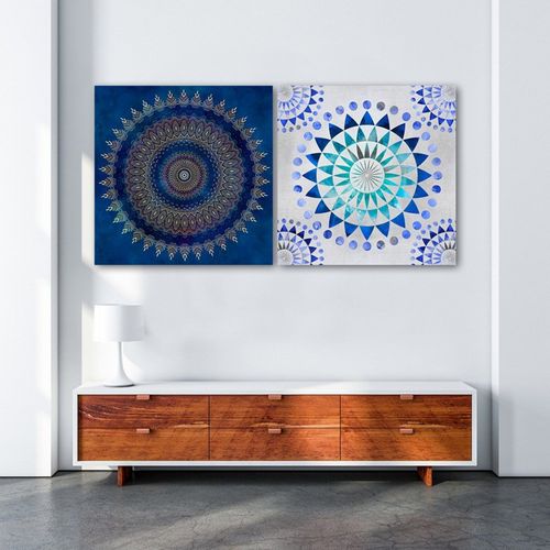 Tableau Mandala, Abstraction 60 X 60 Cm Bleu