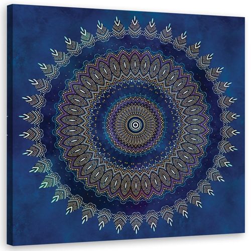 Tableau Mandala, Abstraction 60 X 60 Cm Bleu