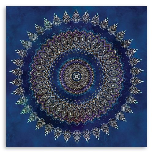 Tableau Bois Mandala, Abstraction 40 X 40 Cm Bleu