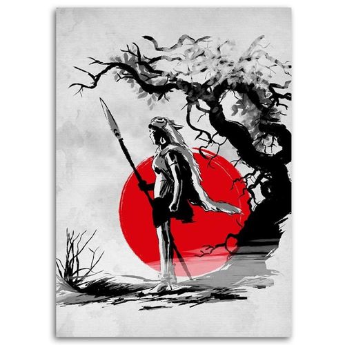 Tableau Ghibli Princesse Mononoke Sous Un Cerisier 70 X 100 Cm Rouge