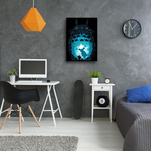 Tableau Bois Ghibli Mon Voisin Totoro Silhouette 40 X 60 Cm Bleu