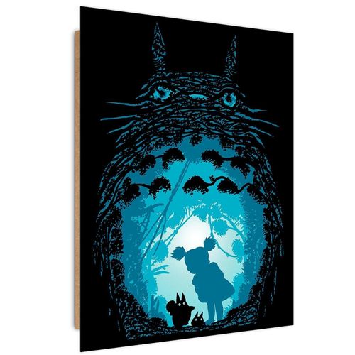 Tableau Bois Ghibli Mon Voisin Totoro Silhouette 50 X 70 Cm Bleu