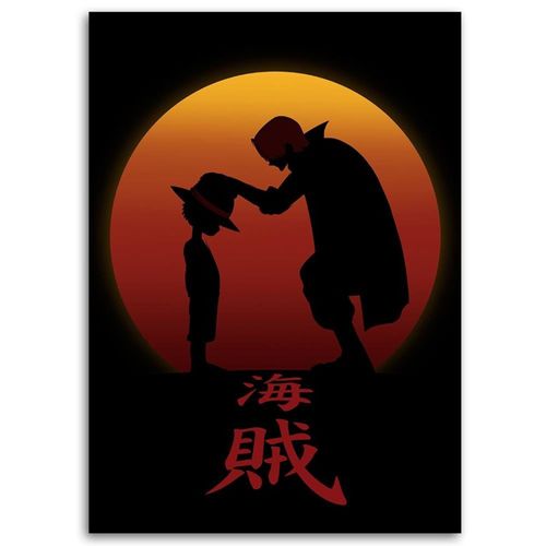 Tableau One Piece Monkey D. Luffy Et Shanks Sur Coucher De Soleil 40 X 60 Cm Noir
