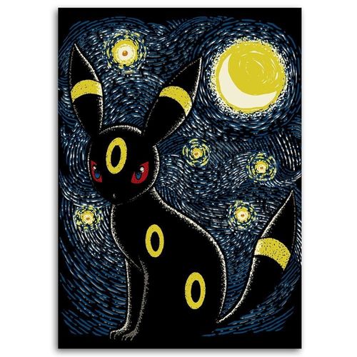 Tableau Pokemon Noctali Dans Le Style De Van Gogh 40 X 60 Cm Bleu