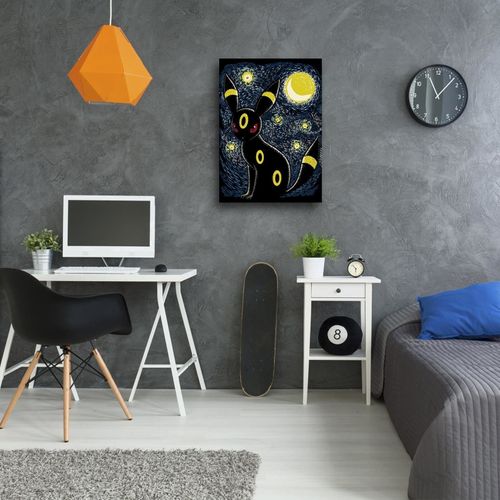 Tableau Pokemon Noctali Dans Le Style De Van Gogh 70 X 100 Cm Bleu