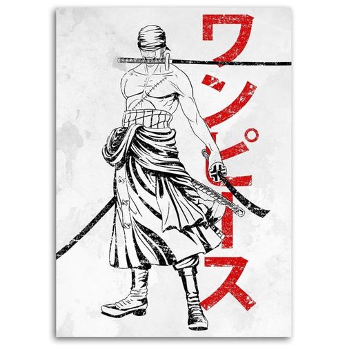Tableau Bois One Piece Roronoa Zoro I 70 X 100 Cm Blanc