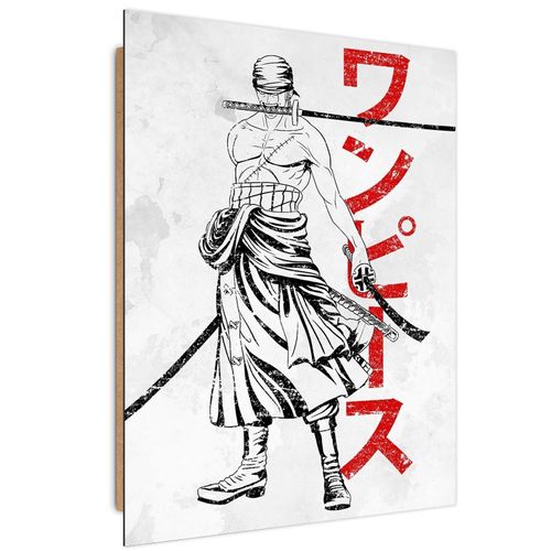 Tableau Bois One Piece Roronoa Zoro I 70 X 100 Cm Blanc