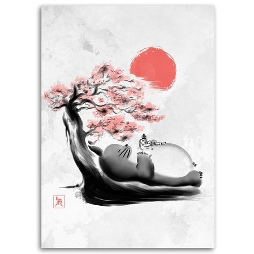 Tableau Bois Ghibli Mon Voisin Totoro Endormi Sous Un Cerisier 40 X 60 Cm Blanc