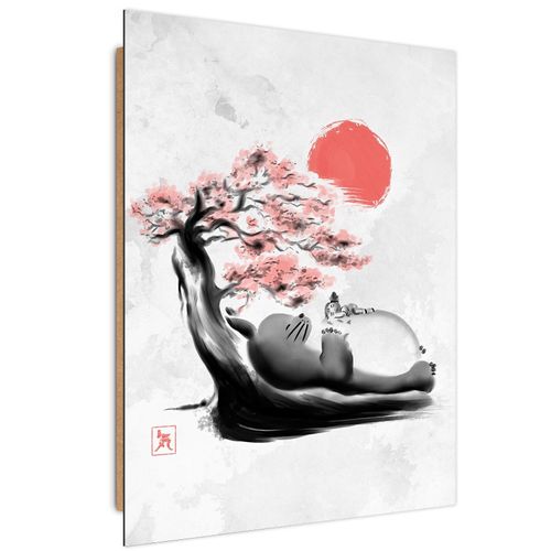 Tableau Bois Ghibli Mon Voisin Totoro Endormi Sous Un Cerisier 40 X 60 Cm Blanc