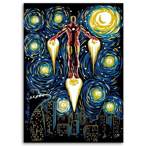 Tableau Bois Ironman Dans Le Style De Van Gogh 50 X 70 Cm Bleu