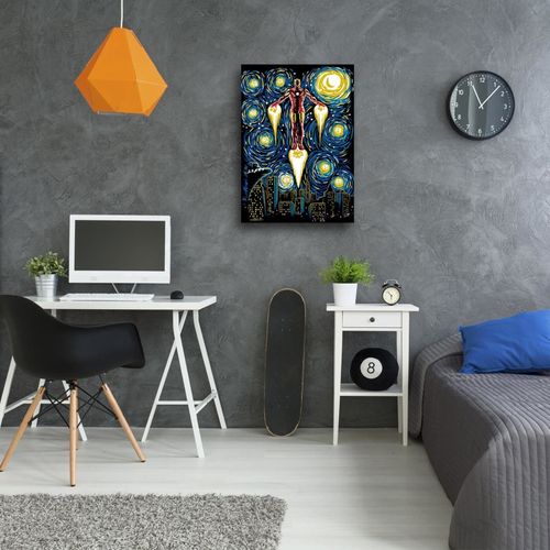 Tableau Bois Ironman Dans Le Style De Van Gogh 50 X 70 Cm Bleu