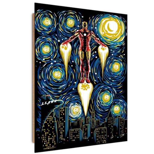 Tableau Bois Ironman Dans Le Style De Van Gogh 50 X 70 Cm Bleu