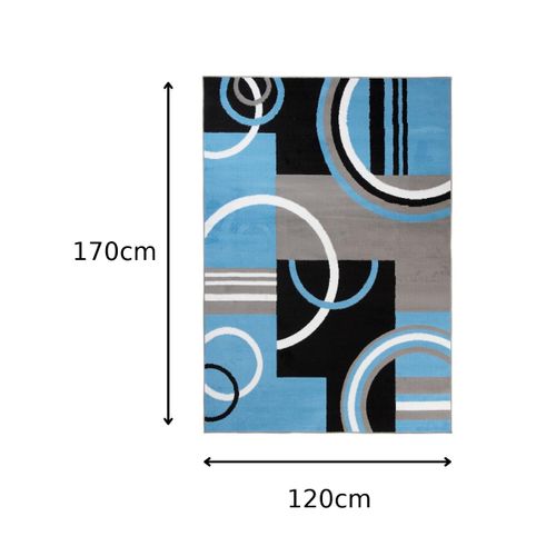 Tapis Salon Rectangle Bleu Gris Noir Géométrique Maya 120x170