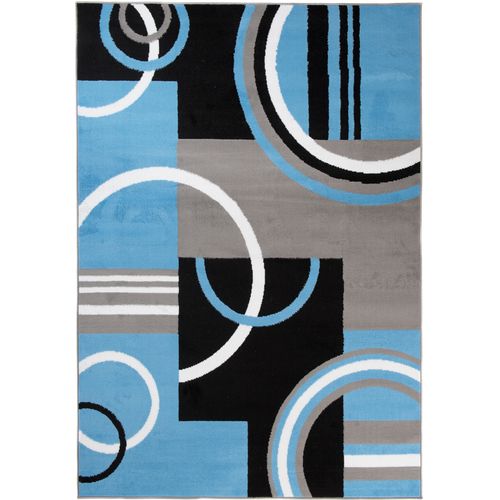 Tapis Salon Rectangle Bleu Gris Noir Géométrique Maya 130x190