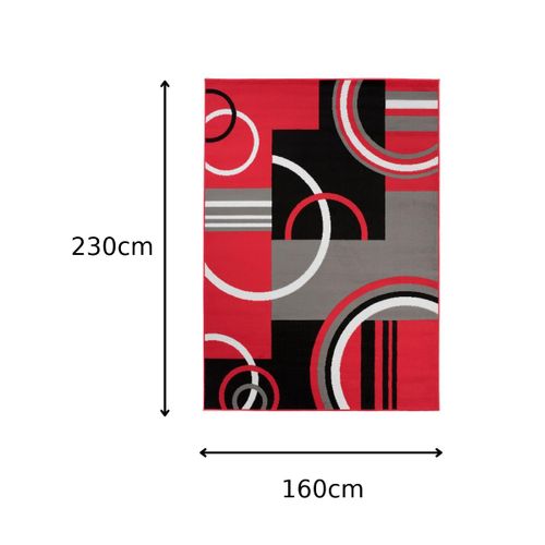 Tapis Salon Rectangle Rouge Gris Noir Géométrique Maya 160x230