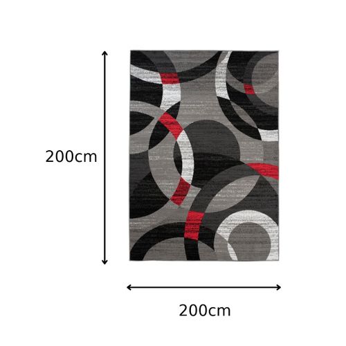 Tapis De Salon Chambre Design Moderne Gris Noir Rouge Cercles Moucheté Fin Maya 140x200