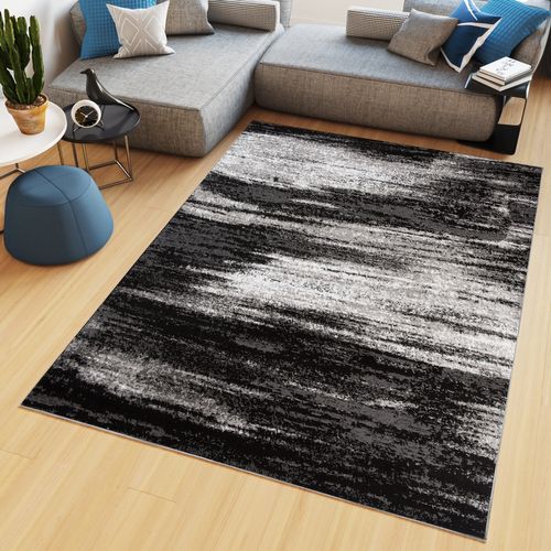 Tapis De Salon Chambre Ado Design Moderne Gris Noir Blanc Moucheté Fin Maya 250x350