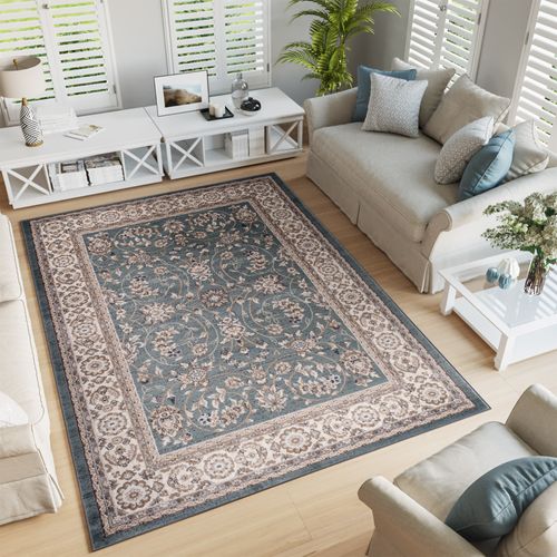 Tapis Salon Classique Bleu Crème Marron Fleuri Fin 200x300 Colorado