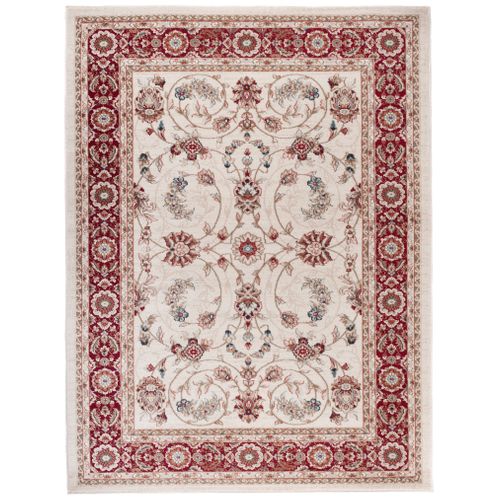 Tapis Salon Classique Crème Rouge Gris Fleuri Fin 180x250 Colorado