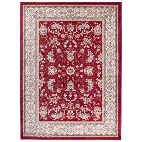 Tapis Salon Oriental Rouge Crème Gris Fleuri Fin 60x100 Colorado