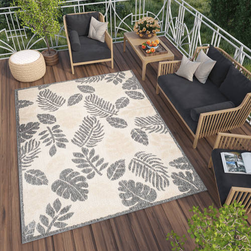 Tapis Extérieur Intérieur Gris Beige Feuilles 3d 200 X 300 Cm Viera