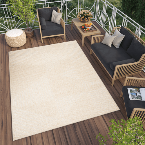 Tapis Extérieur Intérieur Beige 3d Rayures Fin 120 X 170 Cm Viera