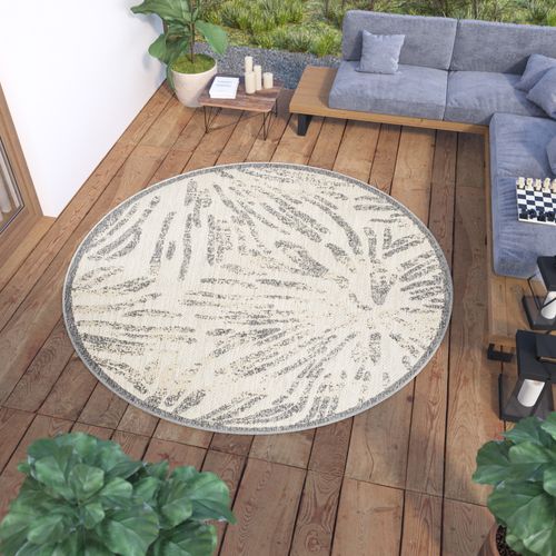 Tapis Extérieur Intérieur 3d Beige Gris Fleurs Ø 120 Cm Viera Rond