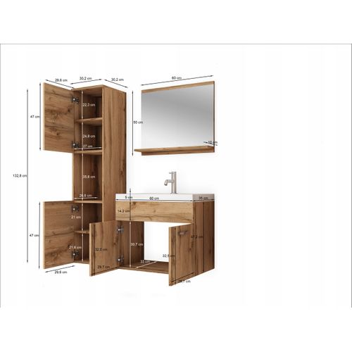 Salle De Bain Suspendue Lavabo Miroir + Colonnes Noir Mat